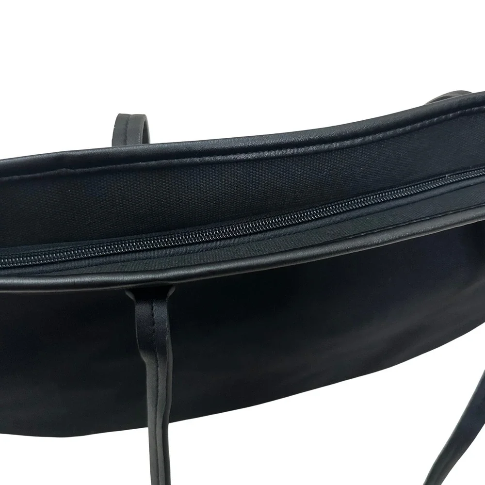 Cleobella‎ Black Canvas Tote Bag Oversized Zippered Carryall Logo Patch Womens